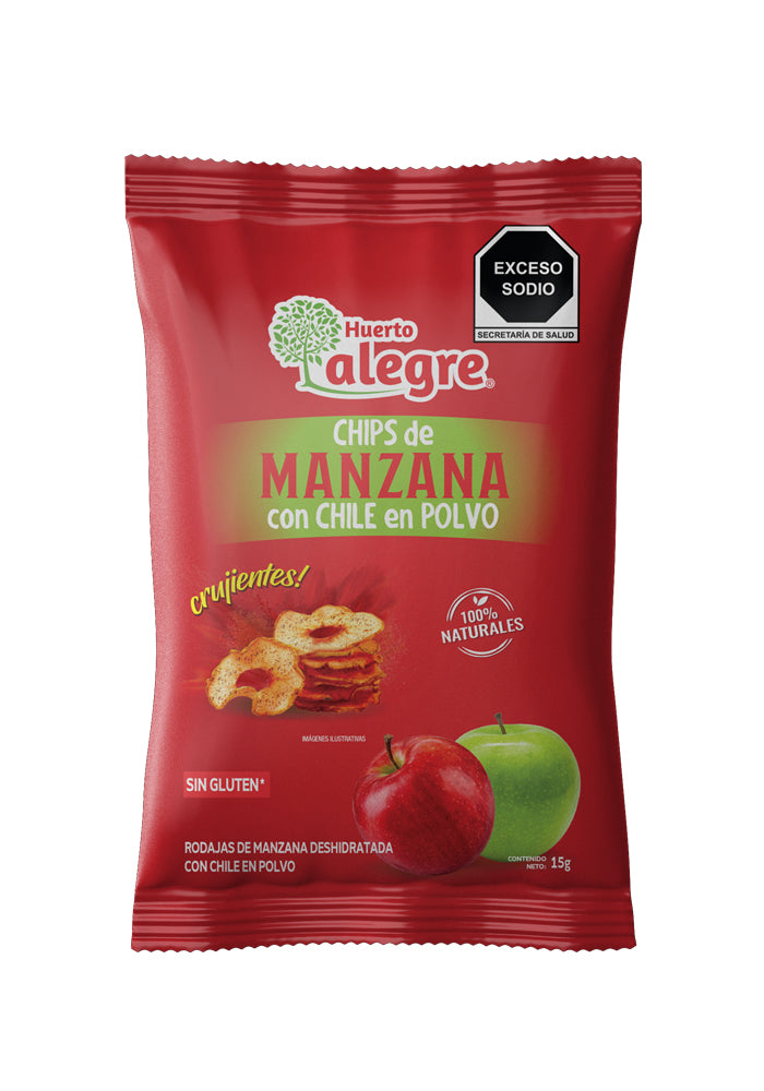 Caja con 36 Bolsas de 15 grs. de Mix de Chips de Manzana con Chile en Polvo y Natural