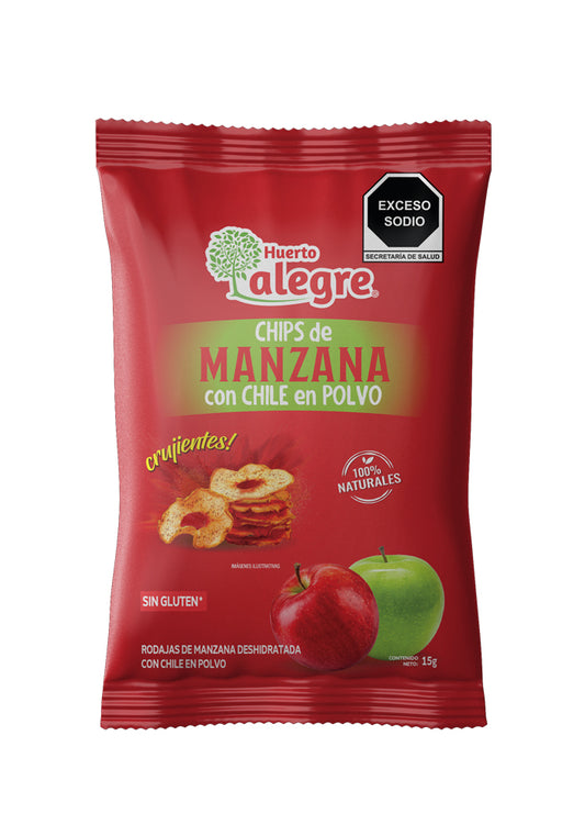 Caja de 36 Bolsas de 15 grs.  de Chips de Manzana con Chile en Polvo