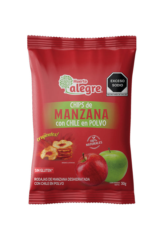 Caja con 30 Bolsas de 30 grs.  de Chips de Manzana con Chile en Polvo