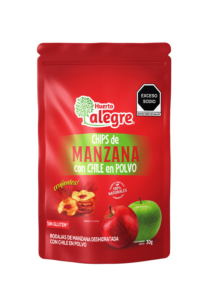 Caja con 30 Bolsas de 30 grs. de Mix de Chips de Manzana con Chile en Polvo y Sabor Natural