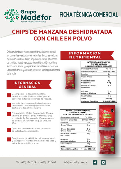 Caja con 30 Bolsas de 30 grs.  de Chips de Manzana con Chile en Polvo