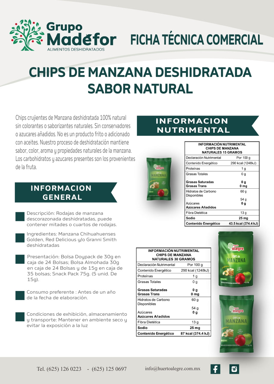 Caja con 30 Bolsas de 30 grs. de Chips de Manzana Sabor Natural