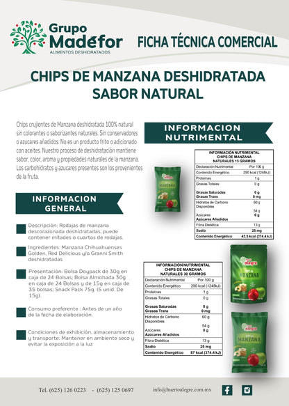 Caja con 30 Bolsas de 30 grs. de Chips de Manzana Sabor Natural