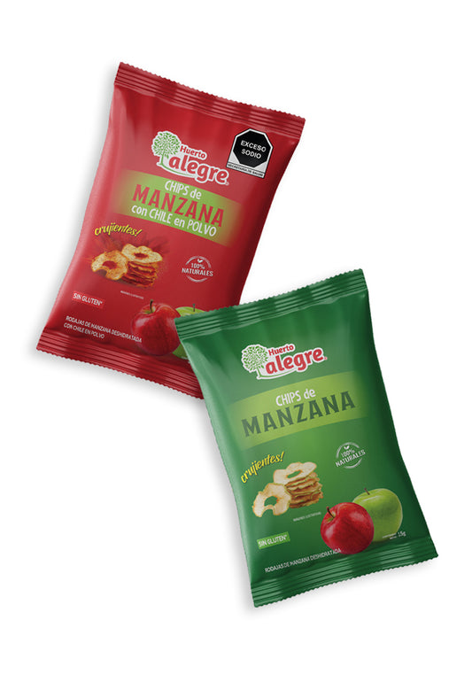 Caja con 36 Bolsas de 15 grs. de Mix de Chips de Manzana con Chile en Polvo y Natural