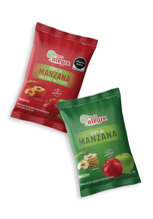 Caja con 30 Bolsas de 30 grs. de Mix de Chips de Manzana con Chile en Polvo y Natural